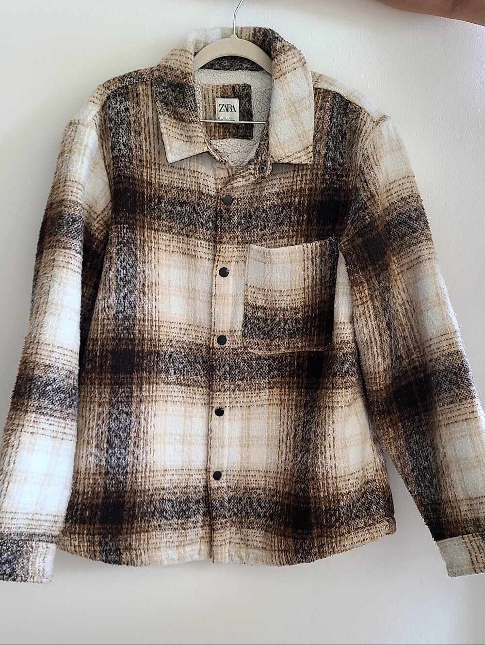 Men's Zara Large Fleece Overshirt In Brown/Cream Tones